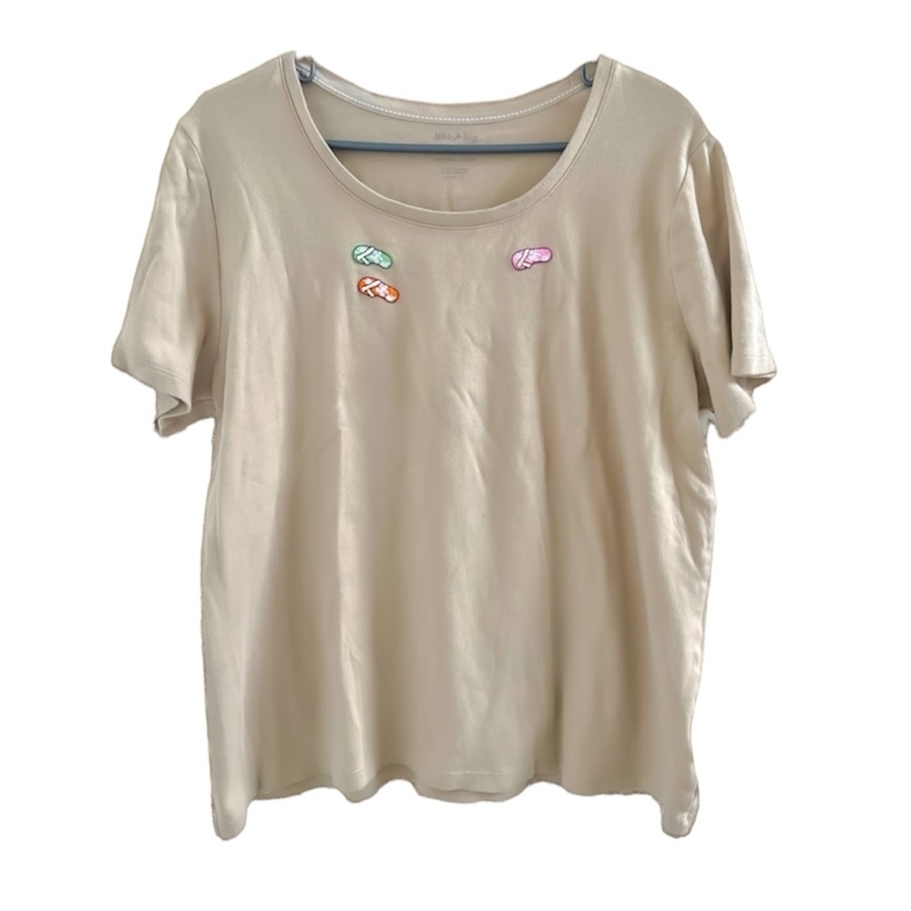 White Stag Super Soft Coastal Embroidered Tee in Beige Women’s Size XXL/2X